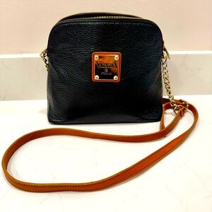 VALENTINA ITALIA Womens Crossbody Shoulder Bag Black Brown Leather MADE IN ITALY